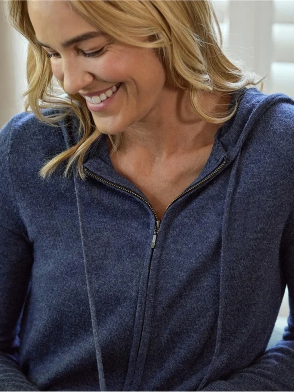 Marled Navy Zip-Up Hoodie with Hood